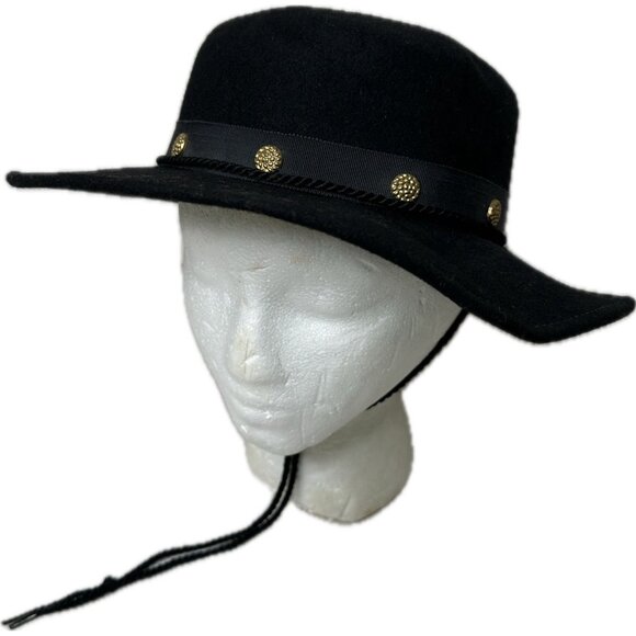 Black Wool Western Cowboy Hat Wide Brim Concho Band Rancher Boho USA - Picture 1 of 8
